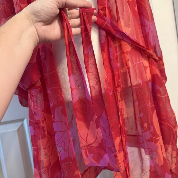 Victoria’s Secret Women’s Size OS Robe Chiffon Sheer Red Pink Floral Intimate - Picture 8 of 12
